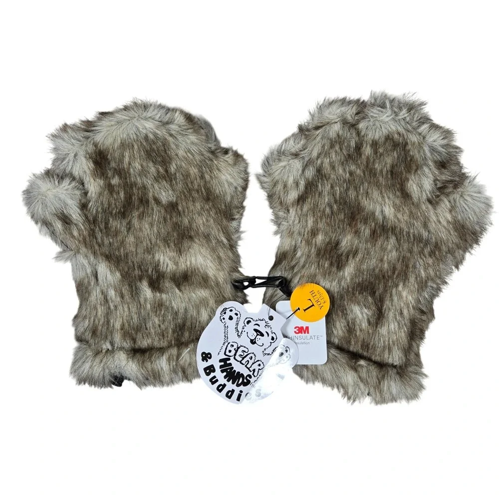 Bear Hands & Buddies Youth Paw‎ Mittens Gloves Faux Fur L 8-13 Years